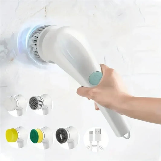 Brosse de nettoyage électrique sans fil multifonctionnelle 5 en 1 pour le nettoyage de la cuisine et salle de bain.